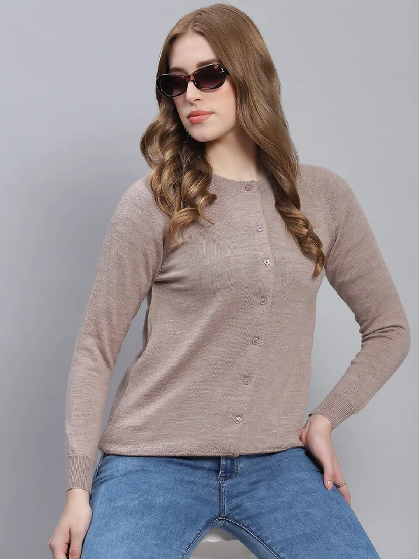 plus size women cardigan for comfortable layering Women Beige Solid Round Neck Full Sleeve Cardigans plus size women cardigan for comfortable layering Women Beige Solid Round Neck Full Sleeve Cardigans