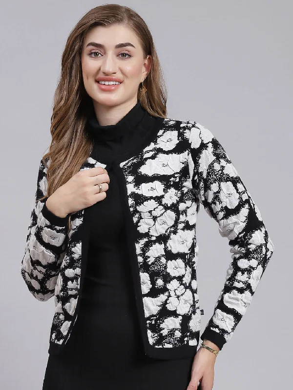 maternity women cardigan for expecting moms Women Black Jaquard Wool blend Cardigan