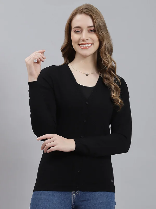 plus size women cardigan for comfortable layering Women Black Solid Cardigan