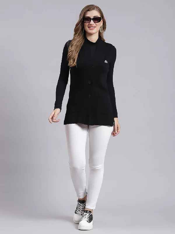cashmere blend women cardigan for a luxurious feel Women Black Solid Pure wool Cardigan cashmere blend women cardigan for a luxurious feel Women Black Solid Pure wool Cardigan