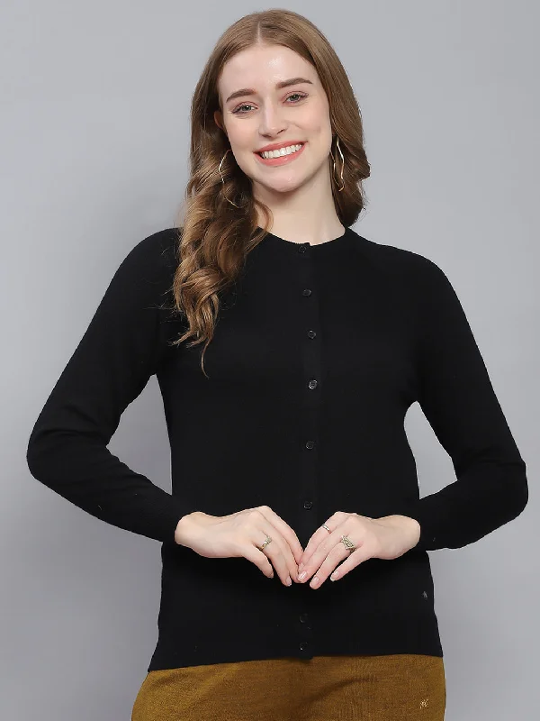 v neck women cardigan to elongate the neckline Women Black Solid Round Neck Full Sleeve Cardigans v neck women cardigan to elongate the neckline Women Black Solid Round Neck Full Sleeve Cardigans