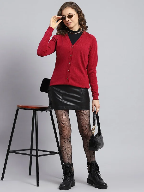 hooded women cardigan for added warmth and style Women Red Solid V Neck Full Sleeve Cardigans hooded women cardigan for added warmth and style Women Red Solid V Neck Full Sleeve Cardigans