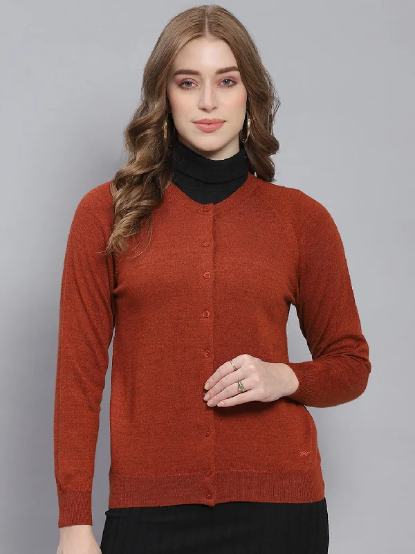maternity women cardigan for expecting moms Women Rust Solid Round Neck Full Sleeve Cardigans maternity women cardigan for expecting moms Women Rust Solid Round Neck Full Sleeve Cardigans