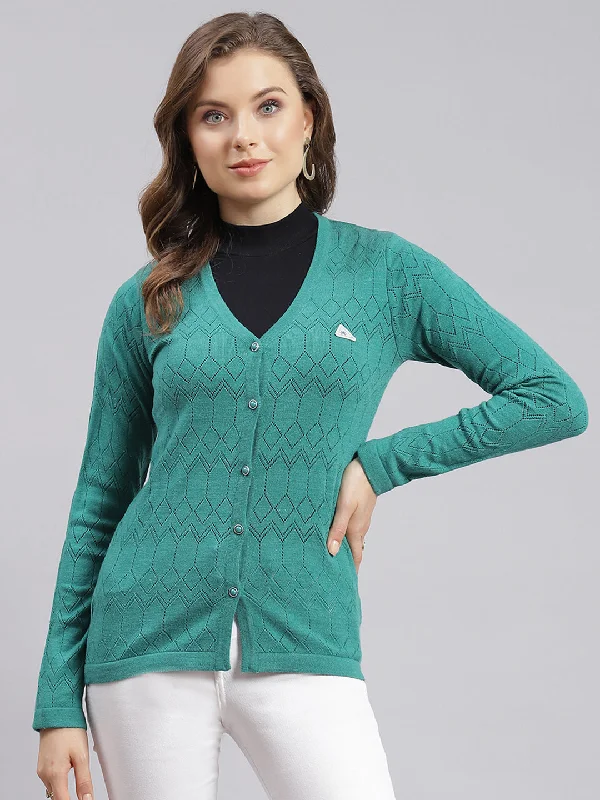 ribbed women cardigan with a classic texture Women Sea Green Jaquard Wool blend Cardigan ribbed women cardigan with a classic texture Women Sea Green Jaquard Wool blend Cardigan
