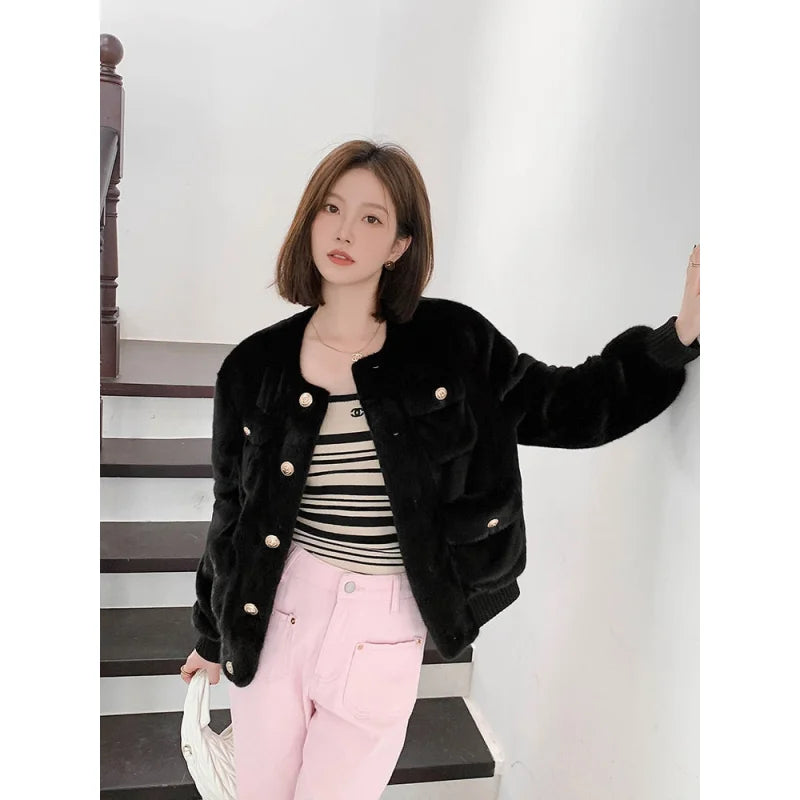 Women's leather leather bucket hats Women's Essential Warm Natural Mink Leather Short Winter Jacket Outerwear Women's leather leather bucket hats Women's Essential Warm Natural Mink Leather Short Winter Jacket Outerwear