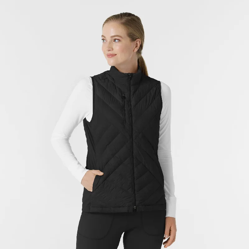 Women's bomber jackets with a holographic finish for a futuristic and eye - catching look Women's Quilted Scrub Vest - Black Women's bomber jackets with a holographic finish for a futuristic and eye - catching look Women's Quilted Scrub Vest - Black