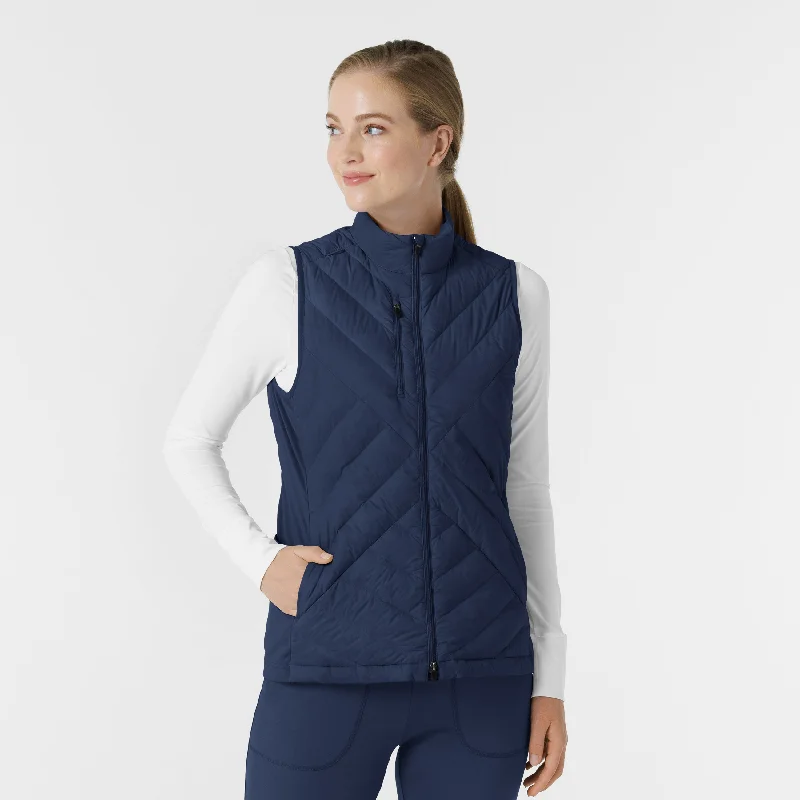 Women's long - length wool blend jackets for a warm and stylish winter look Women's Quilted Scrub Vest - Navy Women's long - length wool blend jackets for a warm and stylish winter look Women's Quilted Scrub Vest - Navy