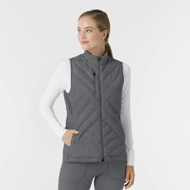 Women's cropped down jackets in bold colors for a sporty and fashionable winter outfit Women's Quilted Scrub Vest - Pewter Women's cropped down jackets in bold colors for a sporty and fashionable winter outfit Women's Quilted Scrub Vest - Pewter