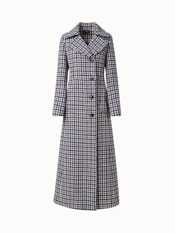 Women's windbreaker jackets with adjustable hoods for windy days Wool Long Coat with Houndstooth Pattern Women's windbreaker jackets with adjustable hoods for windy days Wool Long Coat with Houndstooth Pattern