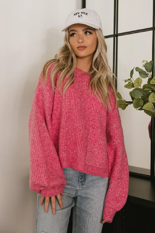Cropped Women's Angora Blend Sweaters for a Trendy Look Aliyah Knit Sweater in Pink