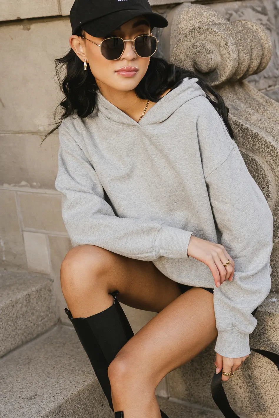 Plus Size Women's Side - Slit Sweaters in Bold Solids Anahi Hoodie in Grey