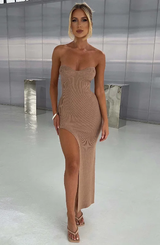 Sheer maxi dresses with lace overlays for a romantic touch Angela Maxi Dress - Mocha Sheer maxi dresses with lace overlays for a romantic touch Angela Maxi Dress - Mocha