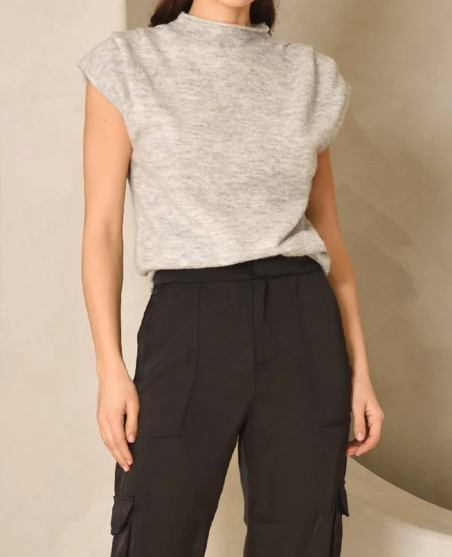 Women's Knit Halter Tops in a Trendy Design for Beach Days Arieta Sleeveless Funnel Knit Top In Light Heather Grey Women's Knit Halter Tops in a Trendy Design for Beach Days Arieta Sleeveless Funnel Knit Top In Light Heather Grey