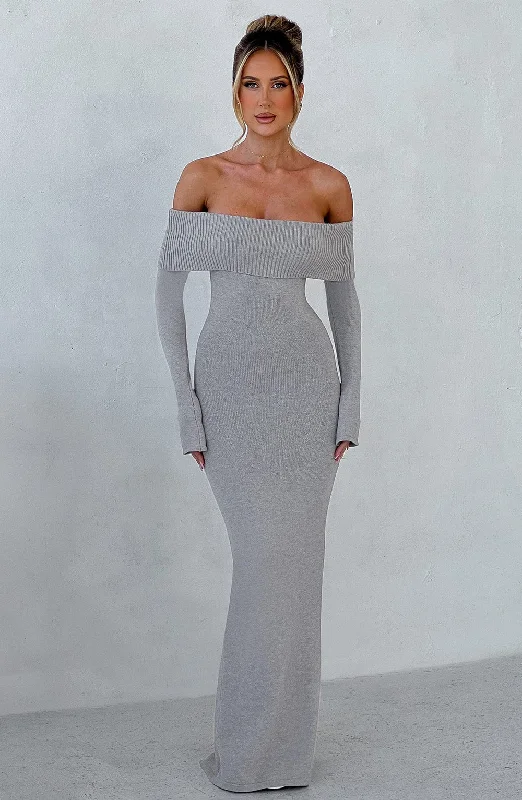 Plaid maxi dresses for fall fashion events Beverley Knit Maxi Dress - Light Grey Marl Plaid maxi dresses for fall fashion events Beverley Knit Maxi Dress - Light Grey Marl