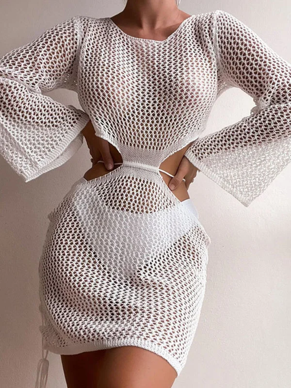 Strapless mini dresses for a beach vacation Blue Zone Planet | Knitted see-through cover-up low-waist mini dress Strapless mini dresses for a beach vacation Blue Zone Planet | Knitted see-through cover-up low-waist mini dress