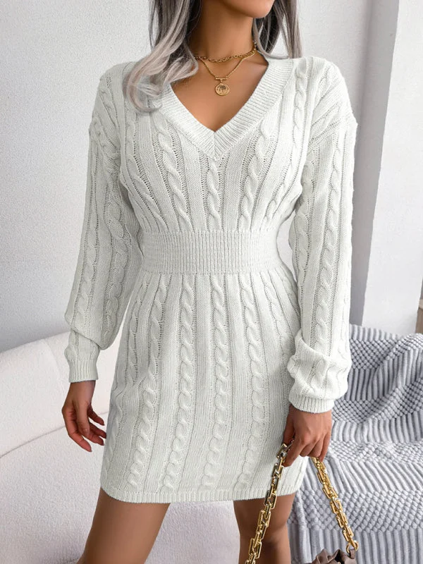 Mini dresses with criss - cross backs for a flirty look Blue Zone Planet | V-Neck Long Sleeved Cable Knit Bodycon Mini Dress Mini dresses with criss - cross backs for a flirty look Blue Zone Planet | V-Neck Long Sleeved Cable Knit Bodycon Mini Dress