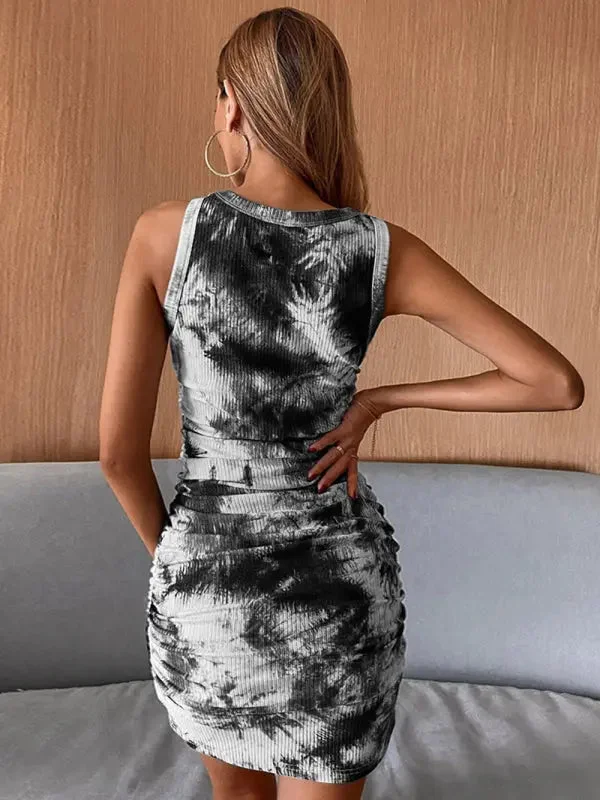Mini dresses with fringe for a bohemian style Blue Zone Planet | knitted tie-dye round neck wrap hip mini dress Mini dresses with fringe for a bohemian style Blue Zone Planet | knitted tie-dye round neck wrap hip mini dress