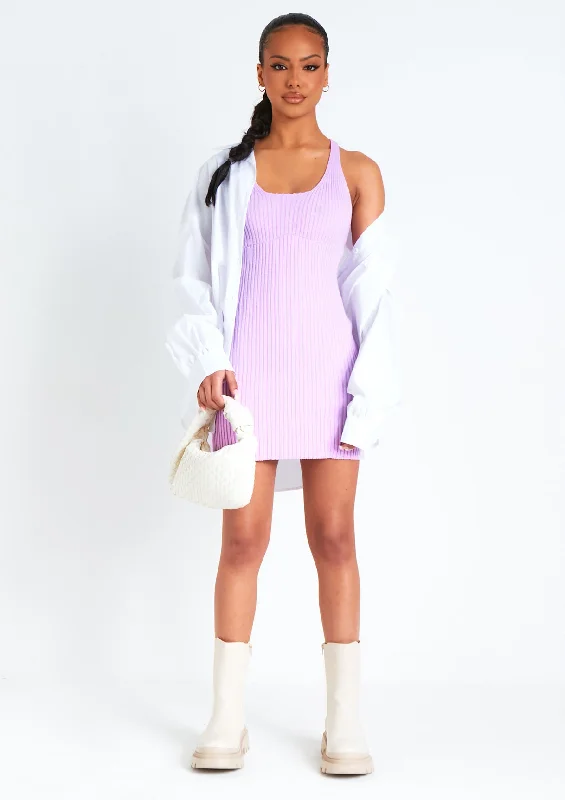 Polyester mini dresses for easy care Brooke Lilac Cross back Knitted Mini Dress