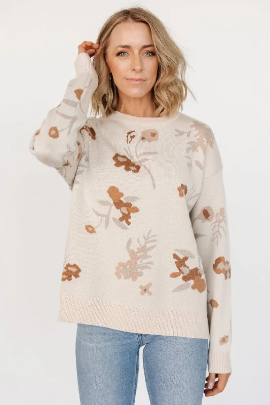High - Low Hem Women's Cashmere - Blended Sweaters Calla Sweater | Natural Print