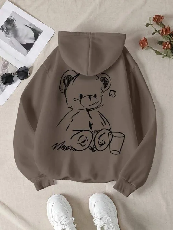 Women's hoodie with a kangaroo pocket and a pom - pom drawstring for added charm Women's hoodie with a kangaroo pocket and a pom - pom drawstring for added charm Cartoon print oversized hoodie