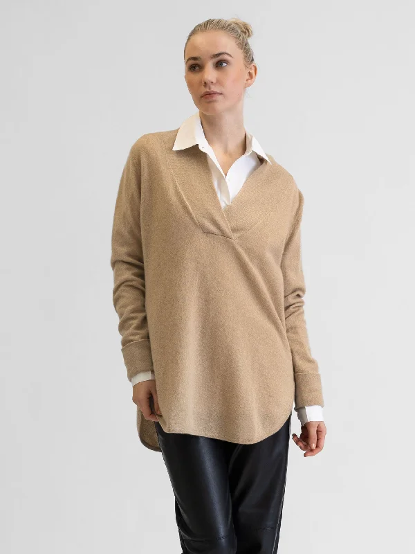 Hooded Women's Fleece - Lined Sweaters for Winter Cashmere sweater "Ida" - sand