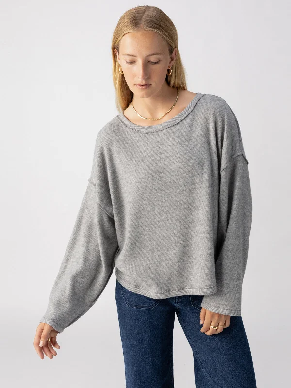 Mock - Neck Women's Knit Blouses in a Modern Style Change Of Scenery Knit Top Heather Ash Mock - Neck Women's Knit Blouses in a Modern Style Change Of Scenery Knit Top Heather Ash
