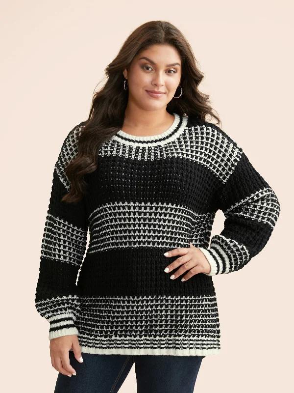 Plus Size Women's Oversized Chunky Knit Sweaters Contrast Textured Drop Shoulder Sleeve Pullover Plus Size Women's Oversized Chunky Knit Sweaters Contrast Textured Drop Shoulder Sleeve Pullover