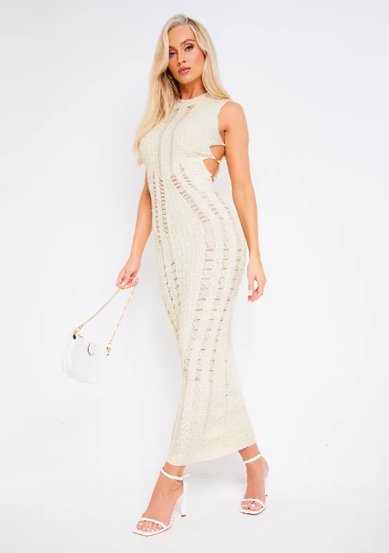 Belted Women's Cotton Blend Sweater Dresses for a Casual Look Imogen Cream Knitted Corset Maxi Chain Dress Belted Women's Cotton Blend Sweater Dresses for a Casual Look Imogen Cream Knitted Corset Maxi Chain Dress