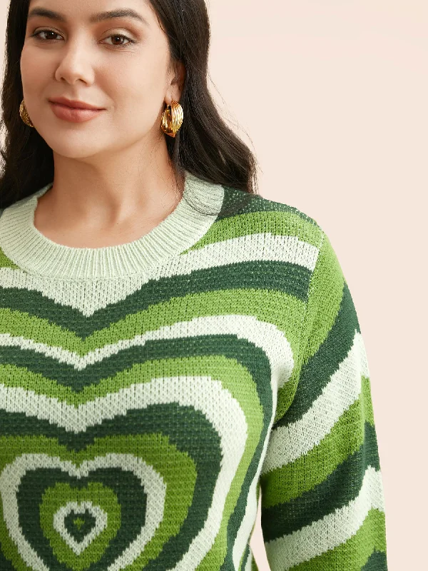Split - Hem Women's Linen Blend Sweaters for Spring Crew Neck Contrast Heart Jacquard Pullover Split - Hem Women's Linen Blend Sweaters for Spring Crew Neck Contrast Heart Jacquard Pullover
