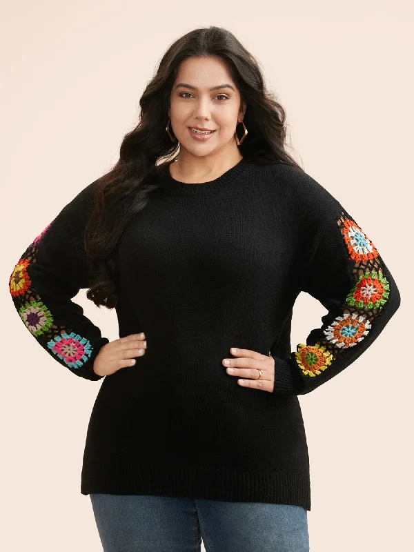 Plus Size Women's Sequined Sweaters for Special Occasions Crochet Floral Patchwork Cut Out Pullover Plus Size Women's Sequined Sweaters for Special Occasions Crochet Floral Patchwork Cut Out Pullover