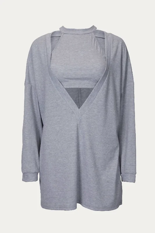 Sequin - Embellished Women's Pullovers for a Sparkly Night Out Cropped Tank And Pullover Two-Piece Set In Light Grey Sequin - Embellished Women's Pullovers for a Sparkly Night Out Cropped Tank And Pullover Two-Piece Set In Light Grey