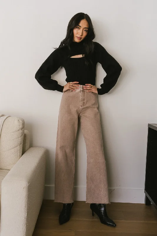 Short Sleeve Women's Cotton Blend Sweaters in Pastel Colors Cut Out Turtleneck Sweater in Black - FINAL SALE Short Sleeve Women's Cotton Blend Sweaters in Pastel Colors Cut Out Turtleneck Sweater in Black - FINAL SALE