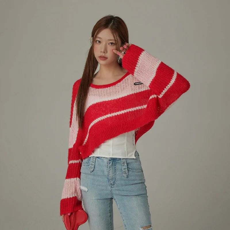 Plus Size Women's Embroidered Sweaters in Ethnic Styles Color Combination Striped Cropped Knit Sweater Plus Size Women's Embroidered Sweaters in Ethnic Styles Color Combination Striped Cropped Knit Sweater