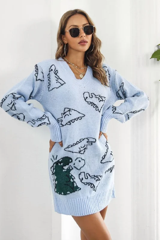 Mock Neck Women's Angora Blend Sweater Dresses in Solid Colors Dinosaur Pattern V-Neck Sweater Dress Mock Neck Women's Angora Blend Sweater Dresses in Solid Colors Dinosaur Pattern V-Neck Sweater Dress