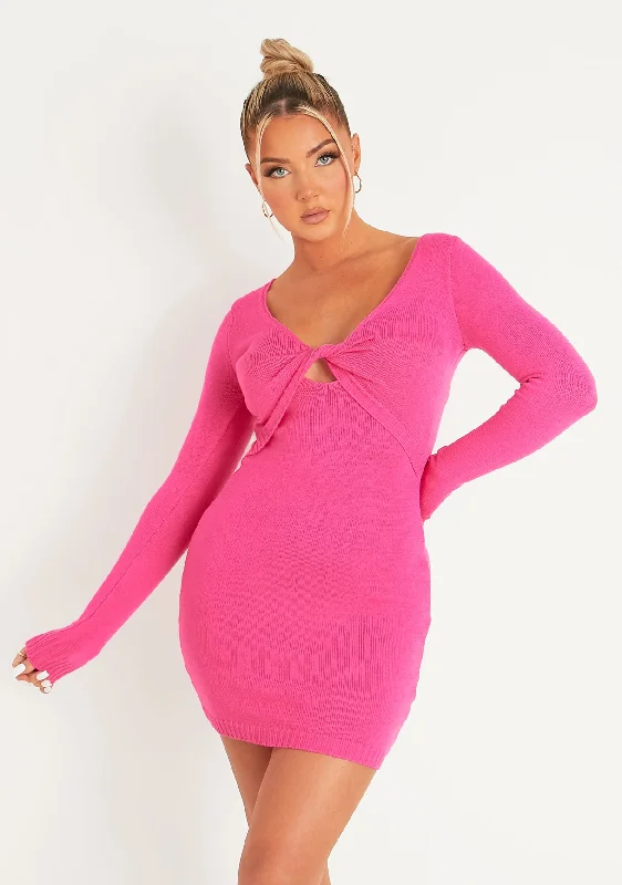 Mini dresses with criss - cross backs for a flirty look Elaina Pink Long Sleeve Twist Front Knitted Long Sleeve Mini Dress Mini dresses with criss - cross backs for a flirty look Elaina Pink Long Sleeve Twist Front Knitted Long Sleeve Mini Dress