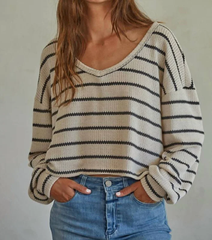 V - Neck Women's Cotton Pullovers for a Casual Look Elena V-Neck Pullover Knit In Taupe Charcoal V - Neck Women's Cotton Pullovers for a Casual Look Elena V-Neck Pullover Knit In Taupe Charcoal