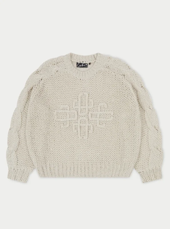 Plus Size Women's Long Sleeve Cable Knit Sweater Dresses EMBLEM OVERSIZED KNIT JUMPER - STONE Plus Size Women's Long Sleeve Cable Knit Sweater Dresses EMBLEM OVERSIZED KNIT JUMPER - STONE