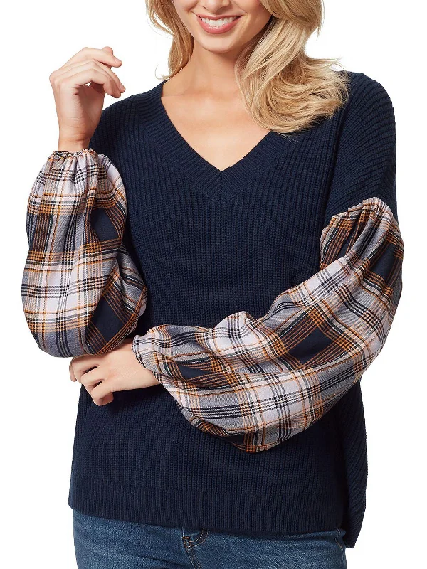 Sequin - Embellished Women's Pullovers for a Sparkly Night Out Emmeline Womens Plaid V-Neck Pullover Sweater Sequin - Embellished Women's Pullovers for a Sparkly Night Out Emmeline Womens Plaid V-Neck Pullover Sweater
