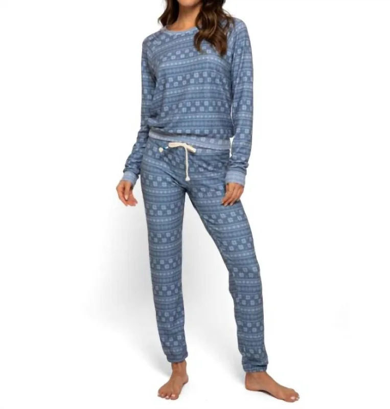 Women's Mock Neck Pullovers in Satin Fabric for Elegance Fair Isle Hacci Pullover In Indigo Women's Mock Neck Pullovers in Satin Fabric for Elegance Fair Isle Hacci Pullover In Indigo