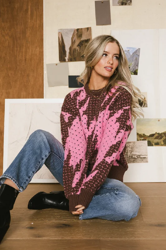 Women's Long Sleeve Turtleneck Cashmere Sweaters Felicity Abstract Sweater in Pink - FINAL SALE Women's Long Sleeve Turtleneck Cashmere Sweaters Felicity Abstract Sweater in Pink - FINAL SALE