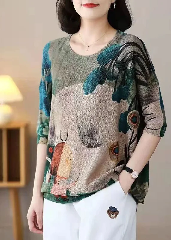 Plus Size Women's Knit Ponchos with Fringe Details for a Boho Vibe French Khaki Oversized Character Print Knit Top Spring Plus Size Women's Knit Ponchos with Fringe Details for a Boho Vibe French Khaki Oversized Character Print Knit Top Spring