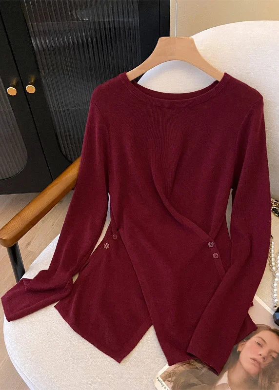 Striped Women's Knit Pullovers in a Classic Pattern French Red O Neck Asymmetrical Design Knit Top Fall Striped Women's Knit Pullovers in a Classic Pattern French Red O Neck Asymmetrical Design Knit Top Fall