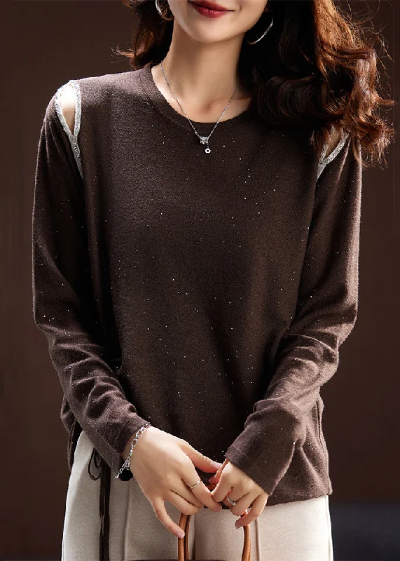 Women's Open - Front Knit Cardigans with a Longline Design Handmade Coffee Drawstring Nail Bead Knit Top Spring Women's Open - Front Knit Cardigans with a Longline Design Handmade Coffee Drawstring Nail Bead Knit Top Spring