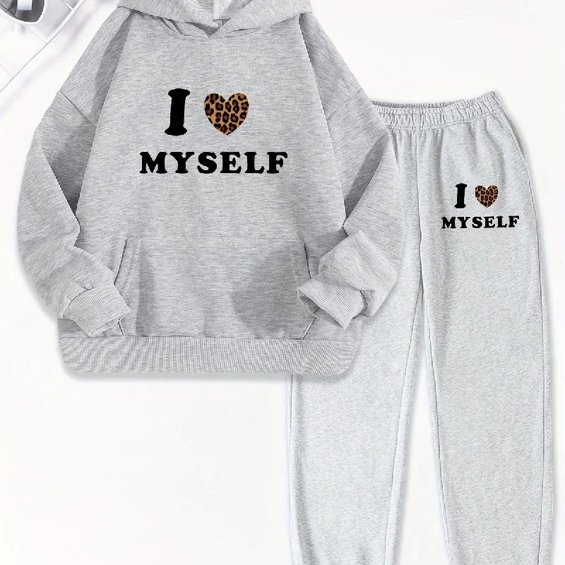 Women's hoodie with a kangaroo pocket and a pom - pom drawstring for added charm Women's hoodie with a kangaroo pocket and a pom - pom drawstring for added charm I love my self women’s oversized set