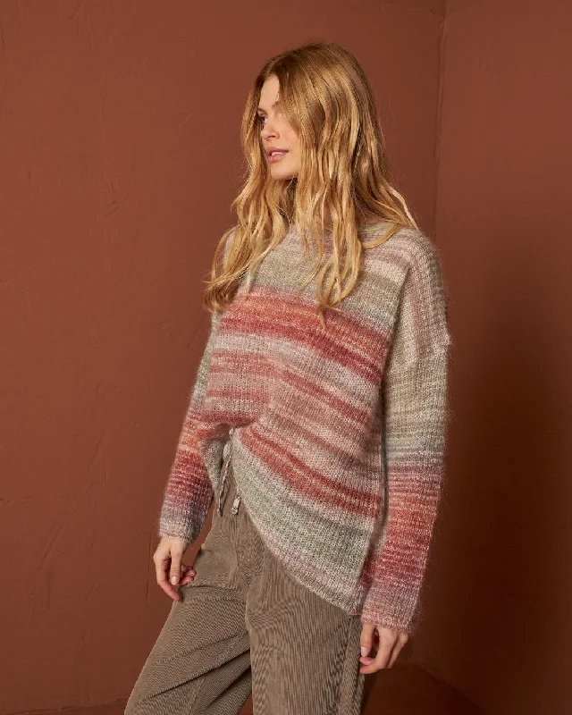 Boat Neck Women's Merino Wool Sweaters in Neutral Shades Indi & Cold Variegated Wool Sweater Boat Neck Women's Merino Wool Sweaters in Neutral Shades Indi & Cold Variegated Wool Sweater