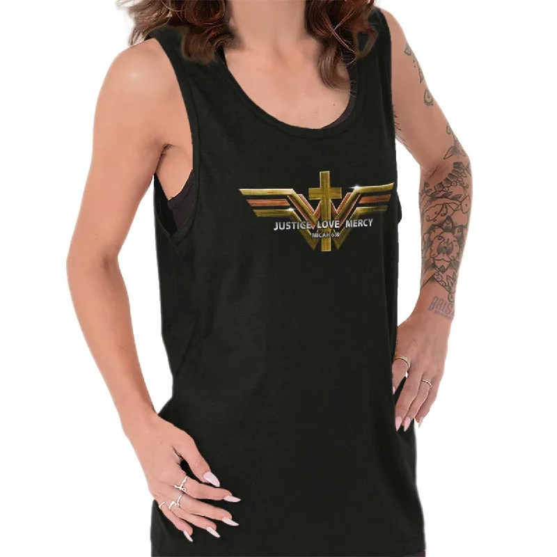 Plus Size Women's Embroidered Tank Tops in Boho Styles  Justice Love Mercy Tank Top