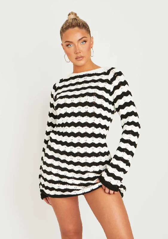 Metallic mini dresses for a glamorous event Kaylee Black And White Crochet Mini Dress Metallic mini dresses for a glamorous event Kaylee Black And White Crochet Mini Dress