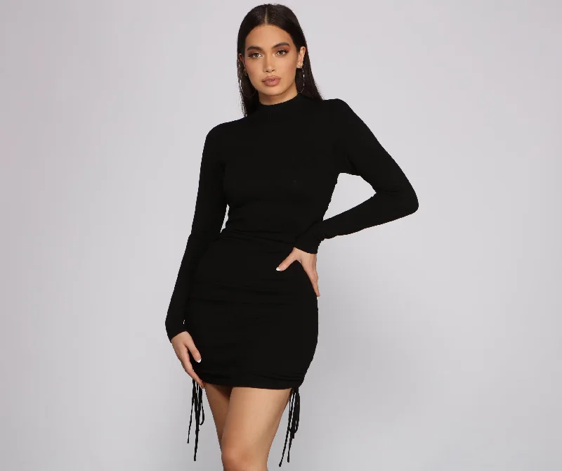 Mini dresses with beaded embellishments for a fancy event Keeping Knit Real Ruched Mini Dress