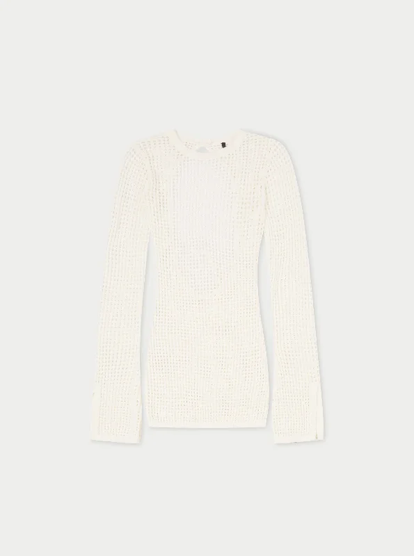 Sleeveless Women's Silk Blend Sweater Dresses for a Sophisticated Look KNITTED FLUTE SLEEVE DRESS - OFF WHITE