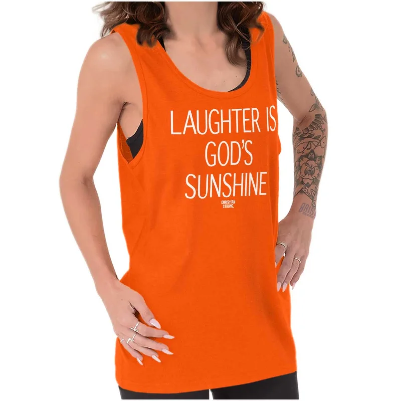 Scoop Neck Women's Linen Blend Tank Tops for Summer Laughter is God's Sunshine Tank Top Scoop Neck Women's Linen Blend Tank Tops for Summer Laughter is God's Sunshine Tank Top
